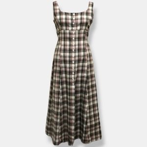 VINTAGE NEW FRONTIER Plaid Cottage Farmgirl Maxi Dress Cream